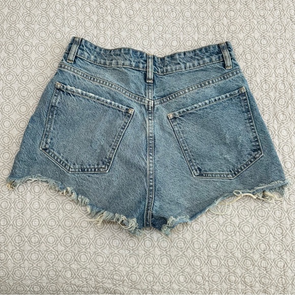 ZARA Button Fly Blue Denim Distressed Cut Off Frayed Shorts Size 4 - Picture 2 of 7